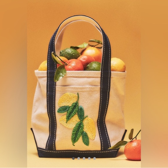 Anthropologie Handbags - Lemon Embroidered Canvas Tote Bag Beaded Canvas Tote
